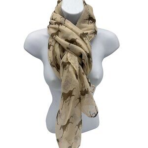 Womens Horse Print Viscose Scarf Beige Lightweight Summer Casual Streetwear